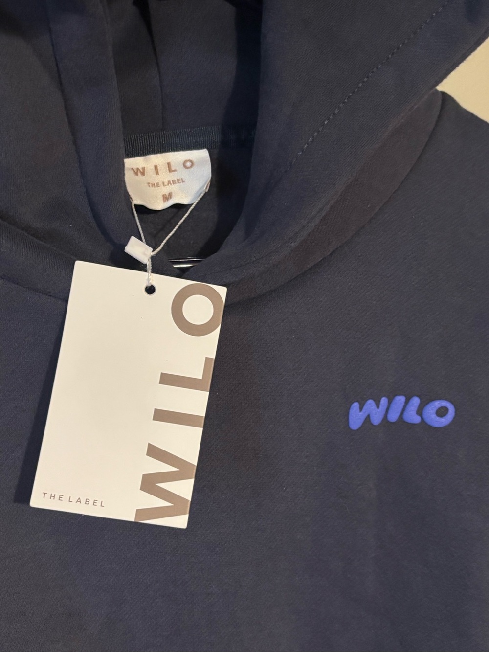Wilo Wellness Club Navy Blue Hoodie with Royal Blue 'WILO WELLNESS CLUB' Size M